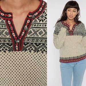 Nordic LL Bean Sweater Cream Merino Wool Fair Isle